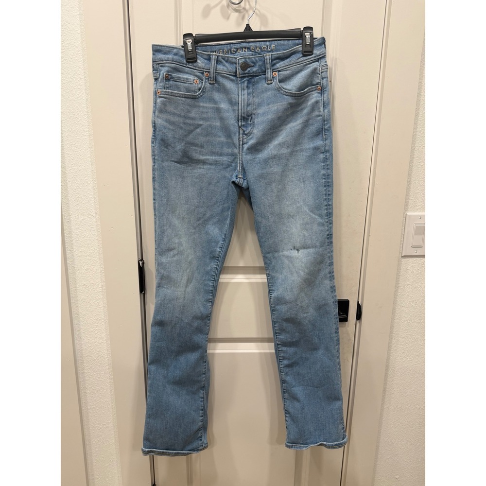 American Eagle Airflex+ Slim Straight Jeans Light Wash Denim Mens Blue
